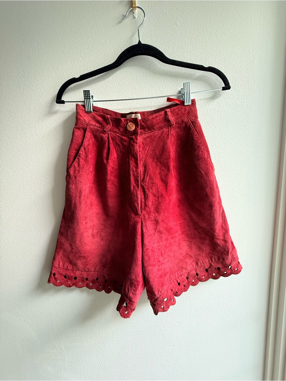 French Women's Red Suede Bermuda Shorts